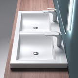 glasvilla Waschbecken Einbauwaschbecken Waschtisch 2 Becken Mineralguss rechteckig 2 Armaturenlöcher Überlauffunktion Col03