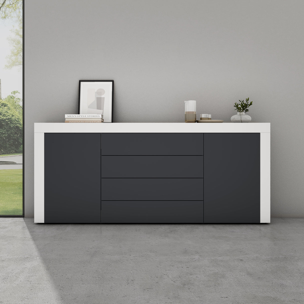 glasvilla Sideboard Aufbewahrungsschrank BTH: 167x36x70 cm mit 2 Schränken und 4 Schubladen Kommode Mehrzweckschrank Möbel Schrank03