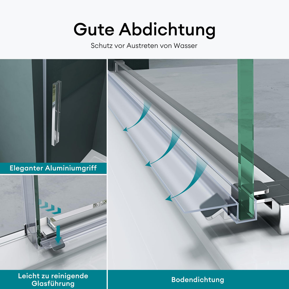 glasvilla Duschtür Nischentür dusche Duschabtrennung Chrom und Schwarz Duschkabine Nischenschiebetür 6mm ESG-Sicherheitsglas inkl. Soft-Close Teramo12K