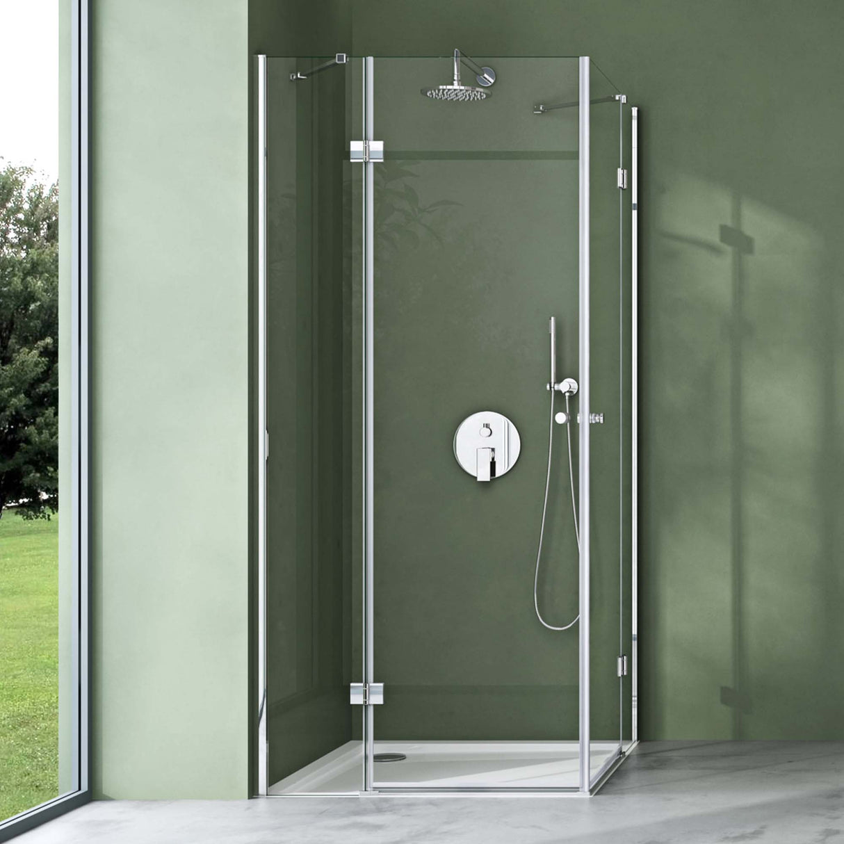 glasvilla  Eckeinstieg Duschkabine Duschabtrennung Klarglas 6mm ESG-Sicherheitsglas & Lotuseffekt 2 Pendeltüren  R01k