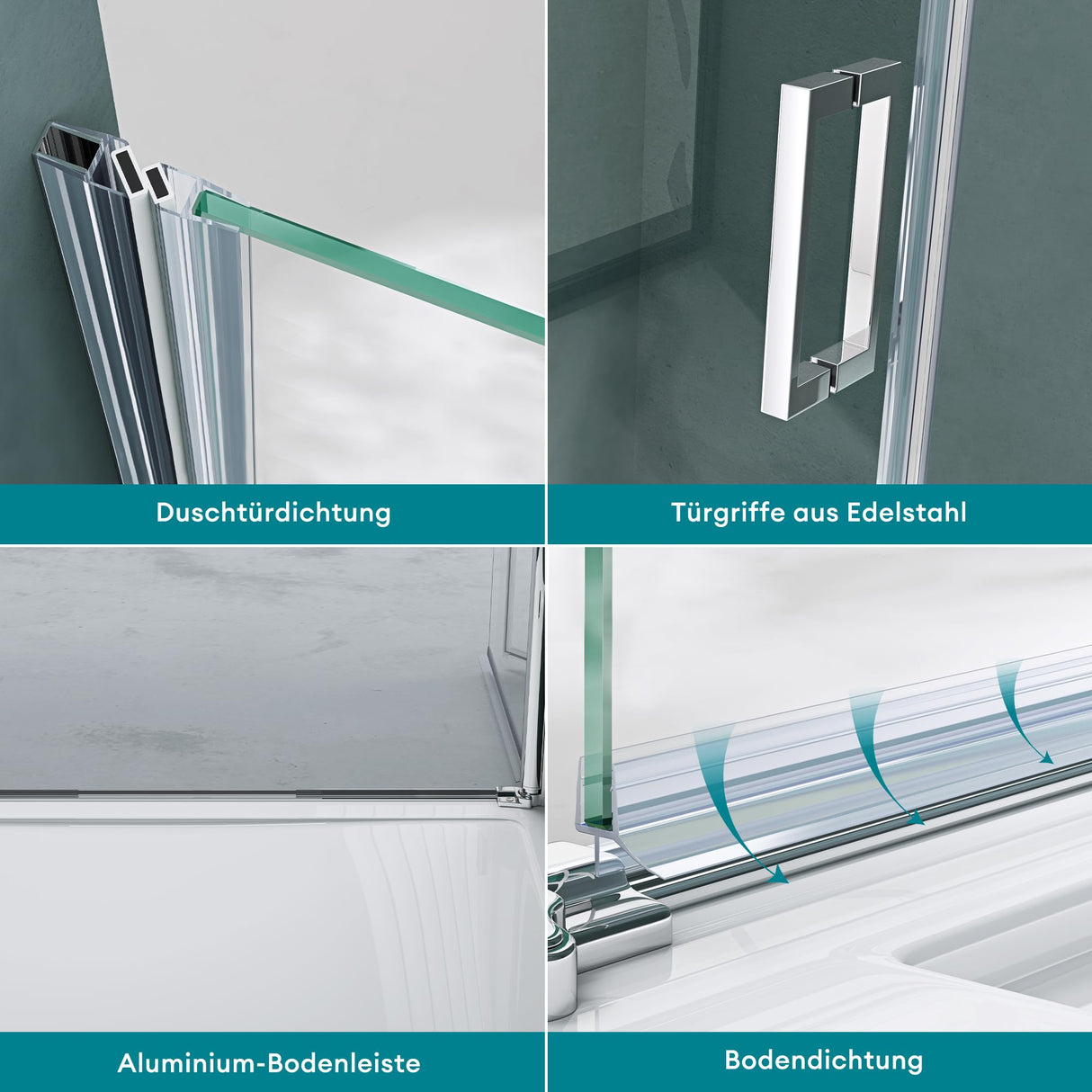 glasvilla Duschtür Nischentür Dusche Duschabtrennung Duschkabine Schwingtür 180° ESG-Sicherheitsglas mit Hebe- und Senkmechanismus Klarglas und Satiniert Streifen Teramo24K+MS D Neu