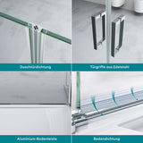 glasvilla Duschtür Nischentür dusche Duschabtrennung Duschkabine Schwingtür 180° Doppeltür 6mm ESG Nano-Beschichtung Klarglas/Satiniert Streifen/Vollsatiniert mit Hebe- und Senkmechanismus Teramo24K+MS+VS