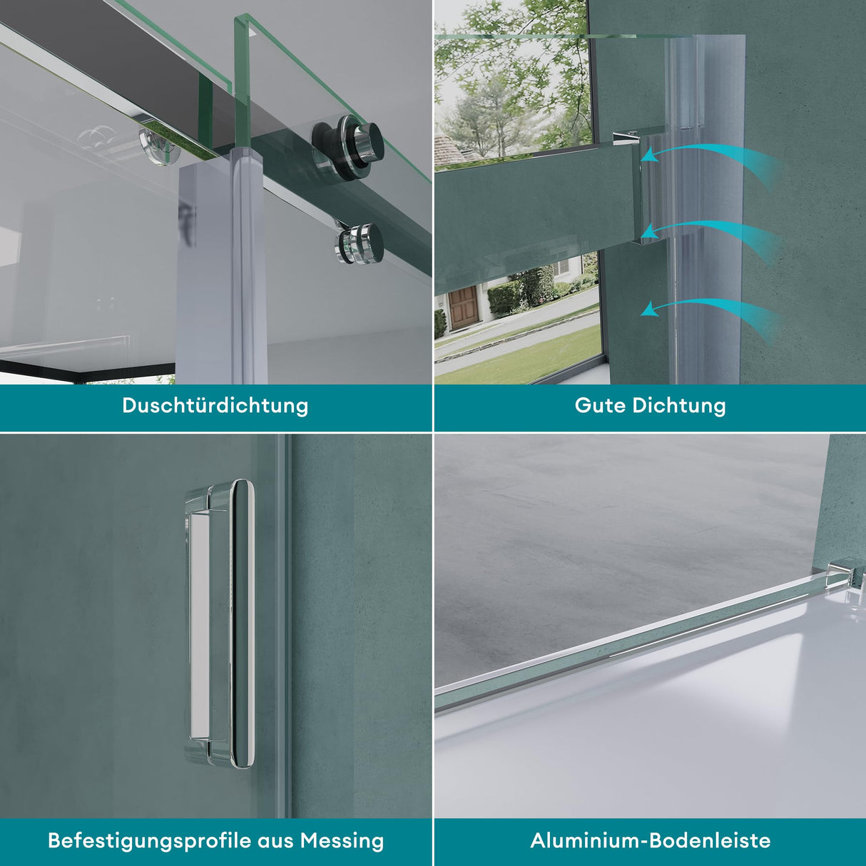 glasvilla Duschtür Nischentür dusche Duschabtrennung Duschkabine Schiebetür 8mm ESG in Klarglas mit NANO 4-Punktbefestigung Teramo04-2