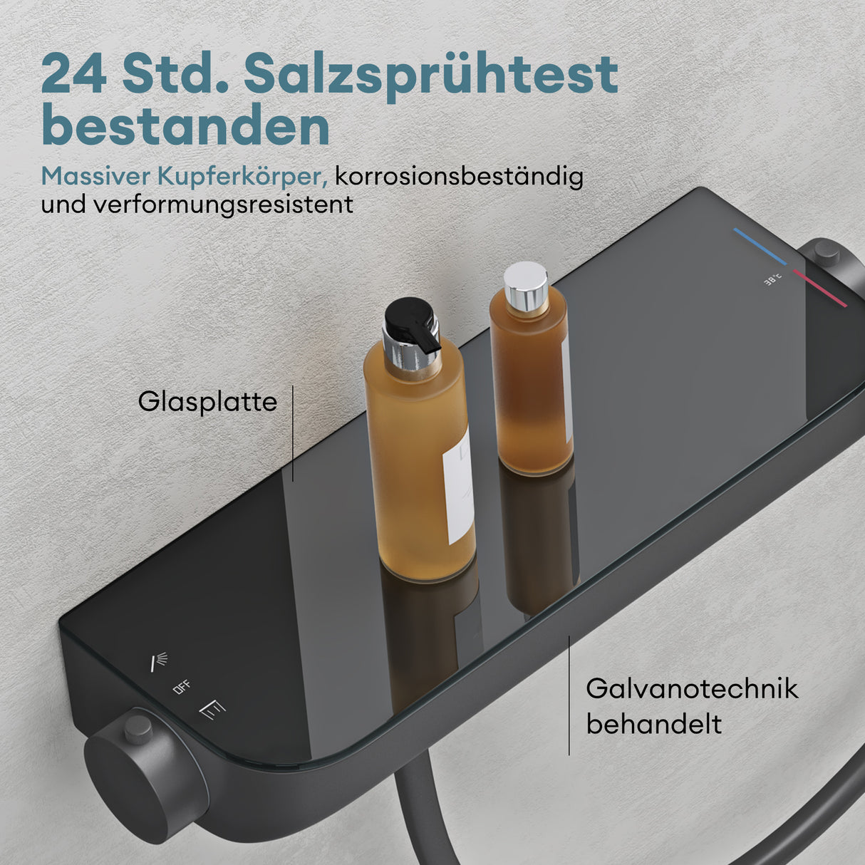 glasvilla Duschsystem mit Thermostat, Duscharmatur Komplettset mit Sicherheitsverriegelung, 3 Strahlarten höhenverstellbar Duschbrause mit Unterauslauf aus Messing  Duschsystem9