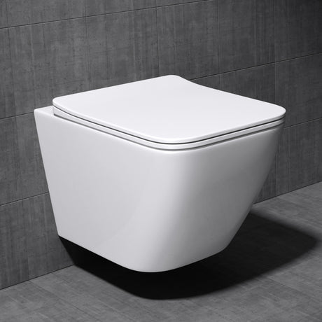 glasvilla Hänge WC Toilette Wand-WC Spülrandlos Weiß aus Keramik Wandmontage mit Absenkautomatik