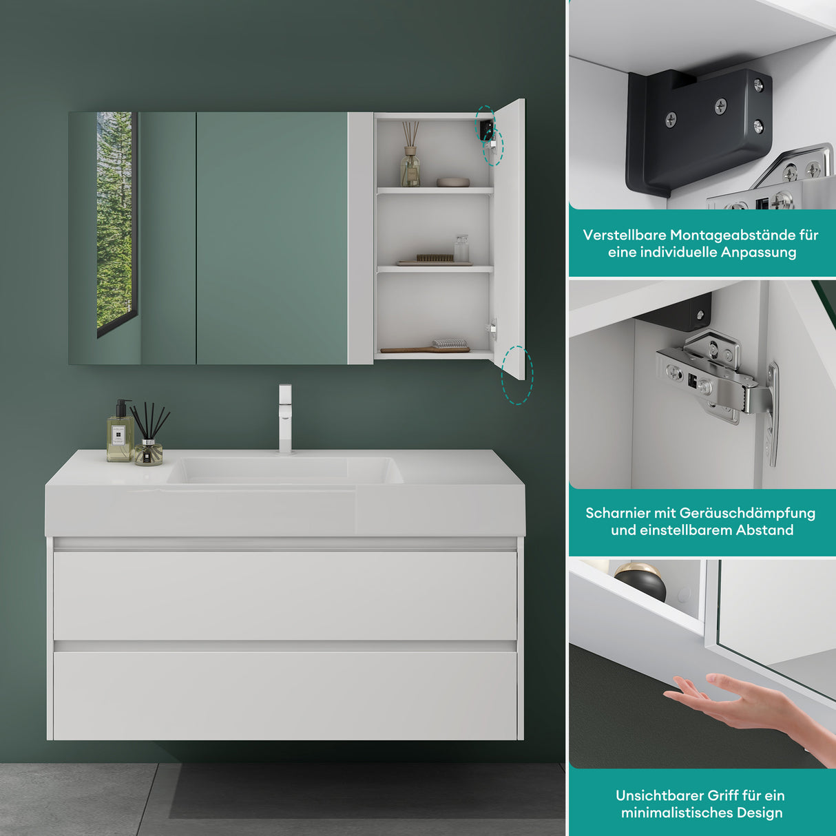 glasvilla Spiegelschrank mit Spielgeltüren Badezimmerschrank Hängeschrank Badezimmerspiegel Spiegelschrank-02