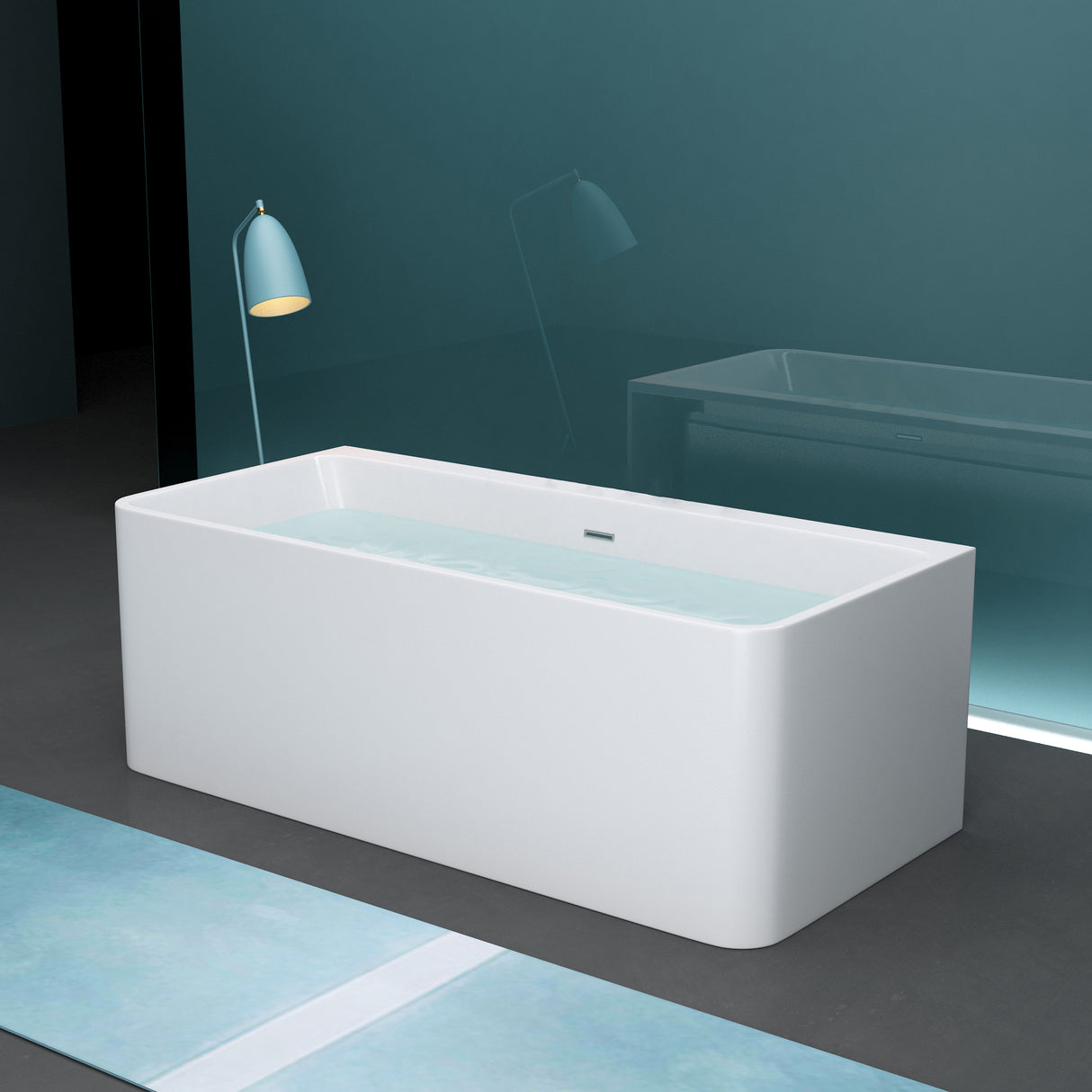 glasvilla freistehende Acryl-Badewanne Oval Standbadewanne Weiß inkl. Push-Open Ablaufgarnitur