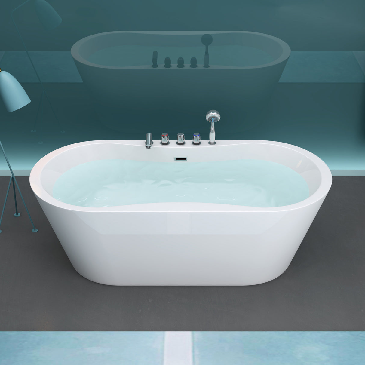 glasvilla Freistehende Badewanne Rechteck Sanitäracryl mit Armatur Standbadewanne