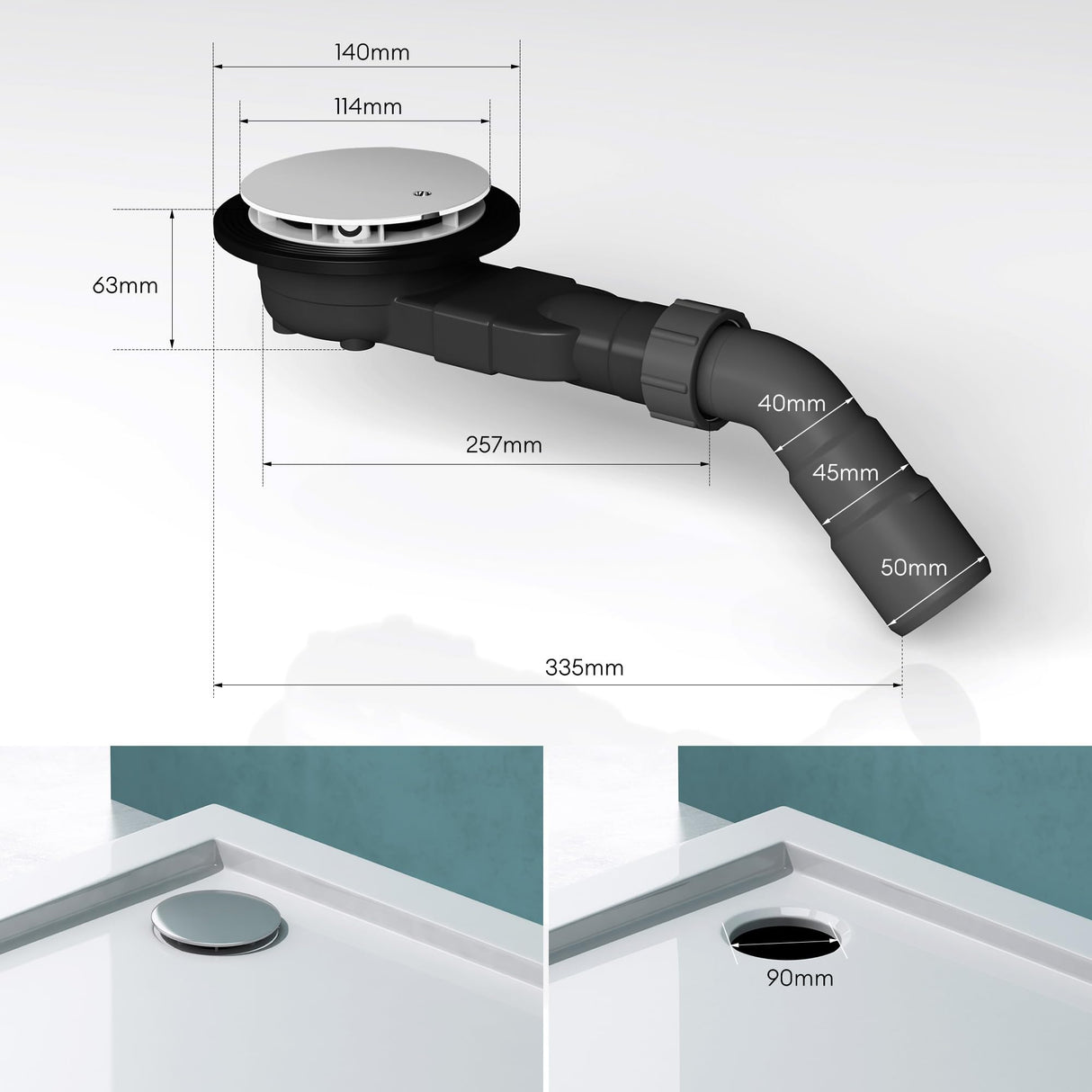 glasvilla Dusche Ablaufgarnitur für Duschwanne Duschtasse Abfluss Ablauf Siphon
