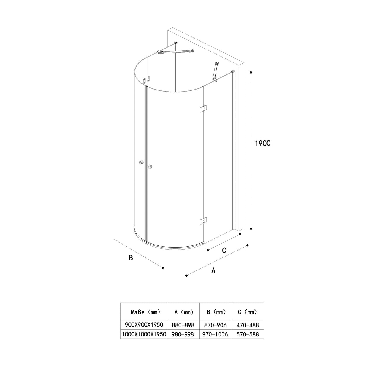 glasvilla Duschkabine U Form Dusche halbkreis 6mm ESG-Sicherheitsglas mit Easy-Clean Nano-Beschichtung Ravenna03