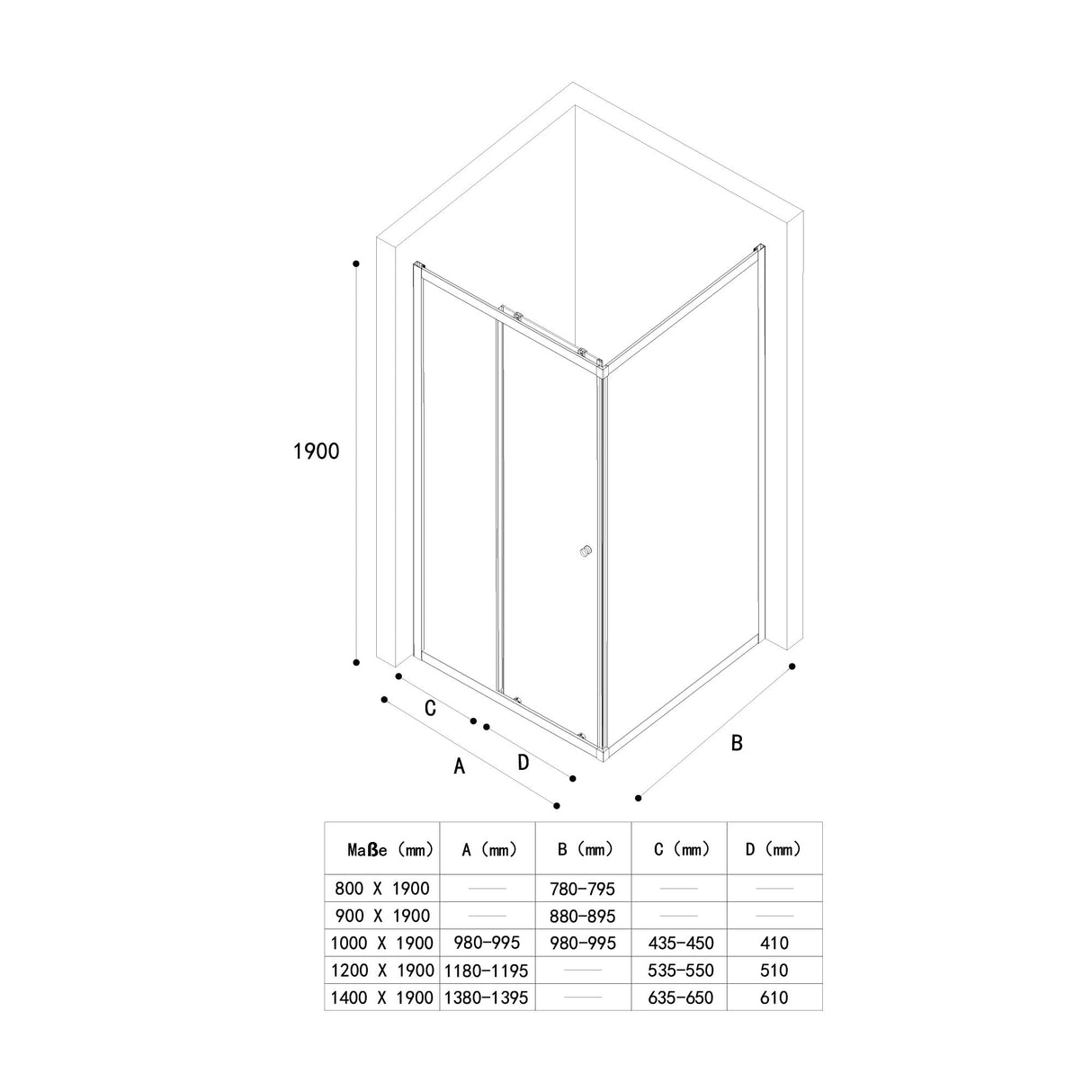 glasvilla Duschkabine Duschabtrennung Eckdusche aus Sicherheitsglas mit NANO Schiebetür 190cm Ravenna16L-K