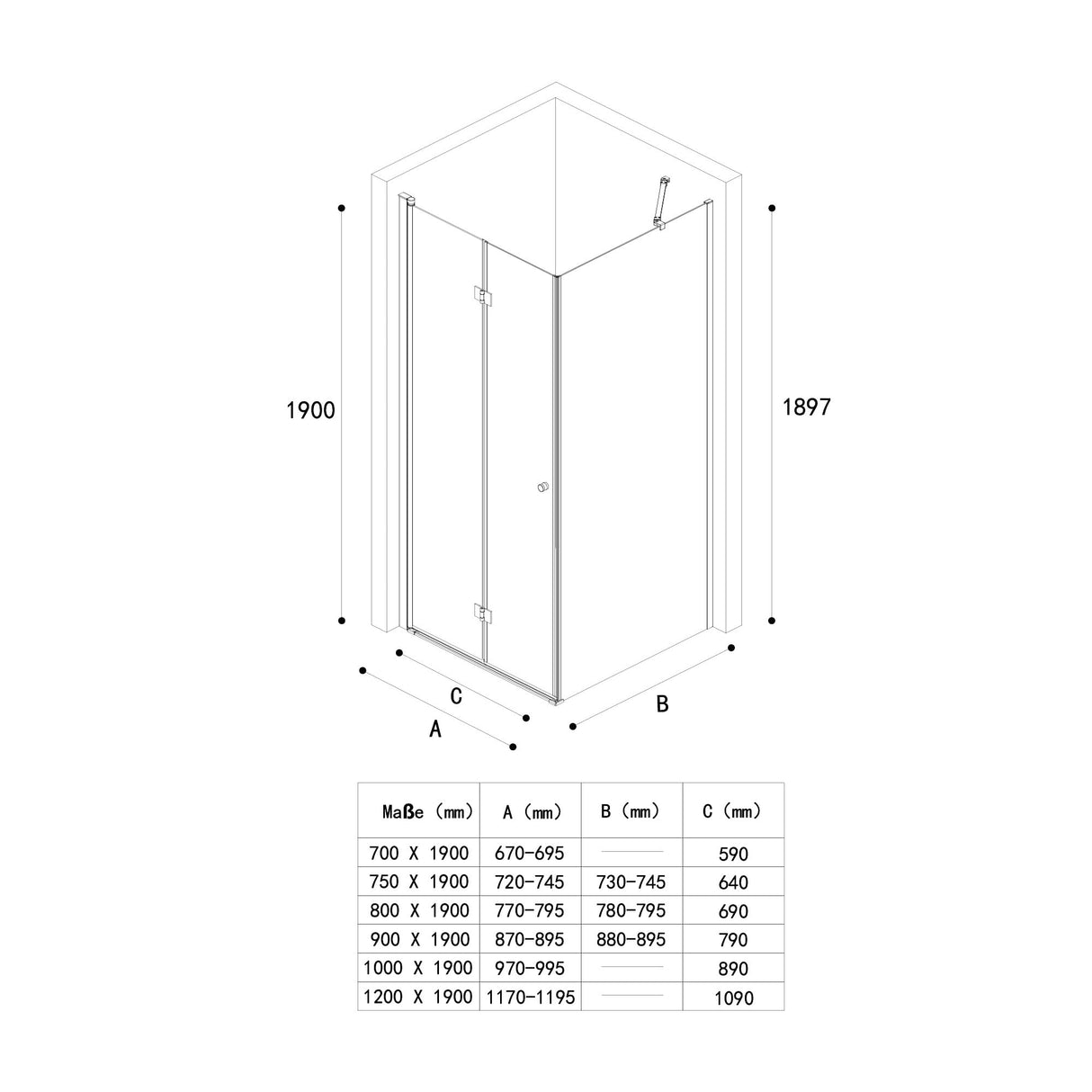glasvilla Duschkabine Falttür 180° Klappbar & Faltbar Mit Hebe- und Senkmechaniamus Lotus-Effekt NANO Eckeinstieg R27