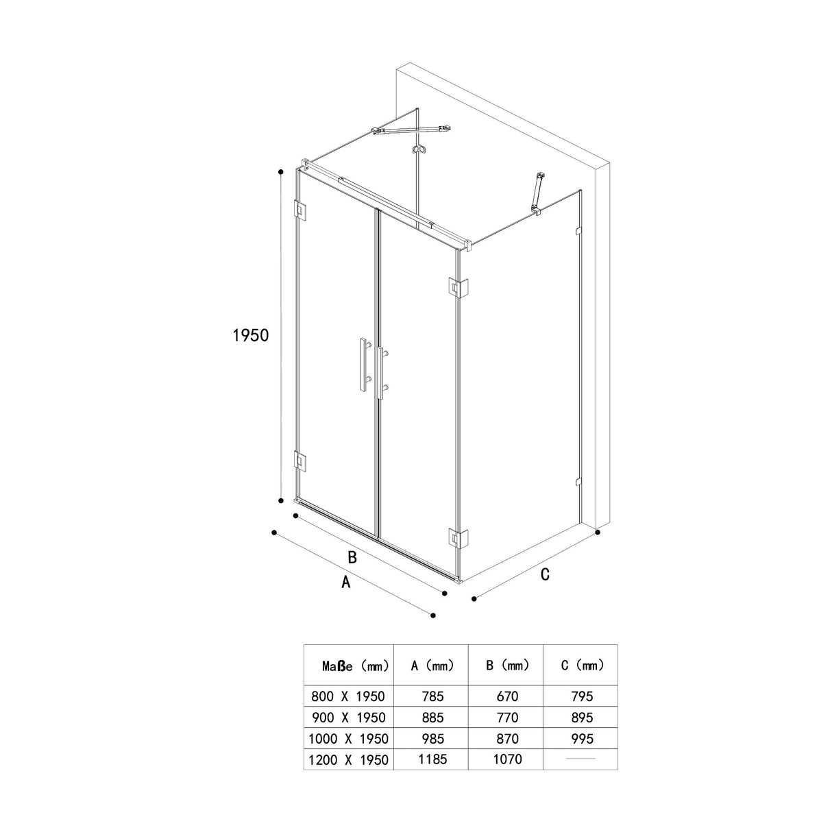 glasvilla Duschkabine U-Form Duschabtrennung 8mm ESG in Klarglas Nano-Beschichtung Ravenna40UK