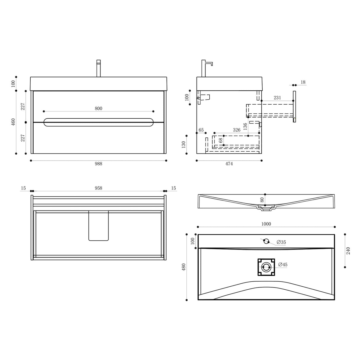 glasvilla Badmöbel-Set  Badezimmermöbel Waschbeckenunterschrank mit Softclose Schubladen inkl. Mineralguss Waschbecken Yoga