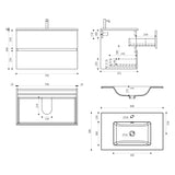 glasvilla Badmöbel-Set Waschtisch mit Unterschrank Mineralguss Waschbecken Waschbeckenunterschrank  2-Schubladen Soft-Close Aqualis