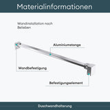 glasvilla Haltestange Duschwand Duschabtrennung Duschglaswand | Stabilisator für Walk in Dusche | um 180°schwenkbar für 6-10 mm Glasstärke