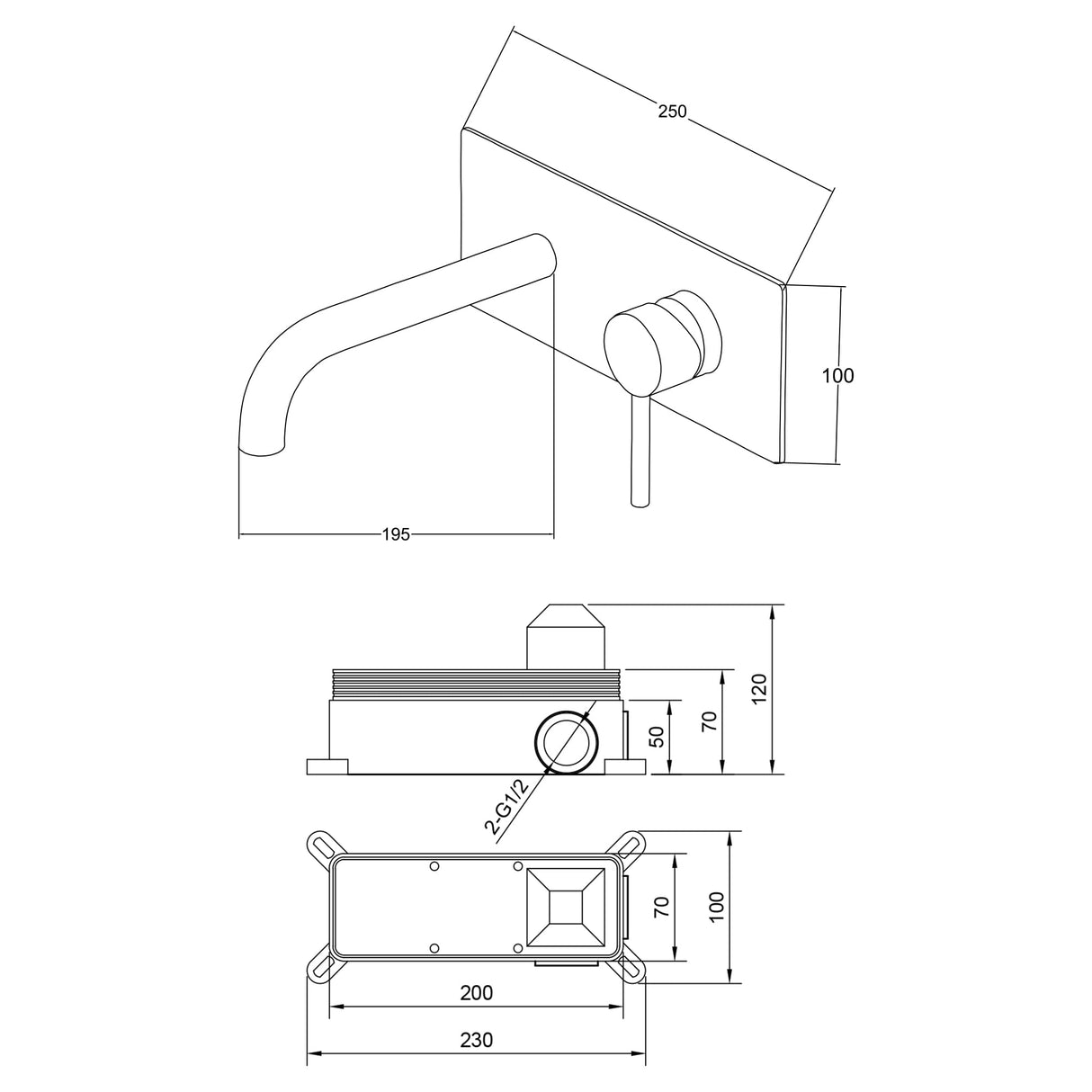 glasvilla Armatur Wandarmatur edel verchromt Waschbeckenarmatur inkl. Einbaukörper