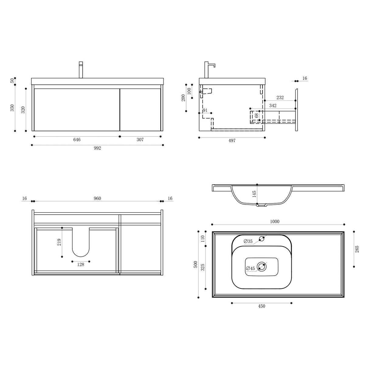 glasvilla Badmöbelset Badezimmermöbel Waschbeckenunterschrank mit Waschschbecken aus Mineralguss Salerno