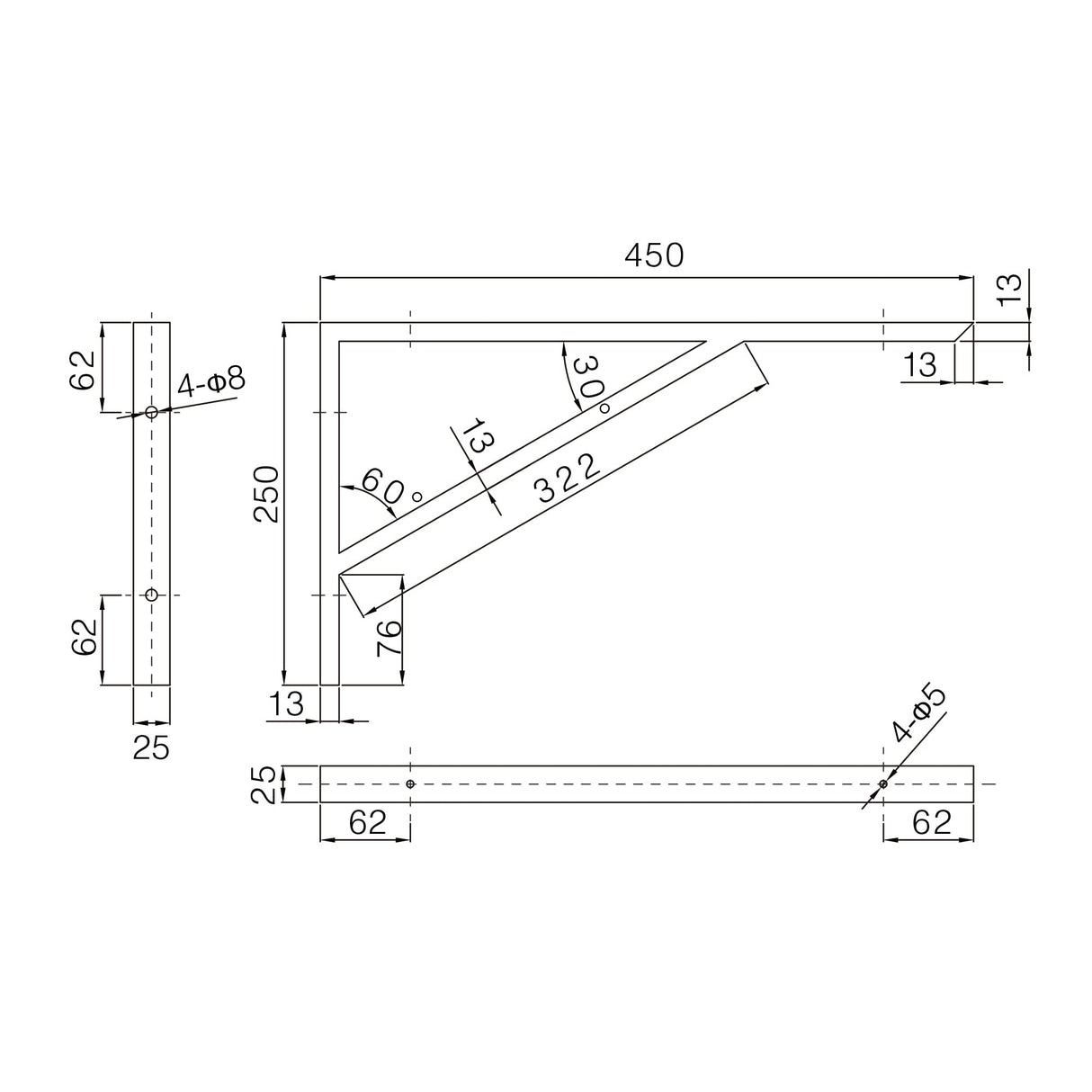glasvilla Design Wandkonsole aus Edelstahl Waschtisch Halterung WH02
