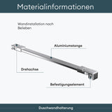 glasvilla Haltestange Duschwand Duschabtrennung Duschglaswand | Stabilisator für Walk in Dusche | um 180°schwenkbar für 6-10 mm Glasstärke