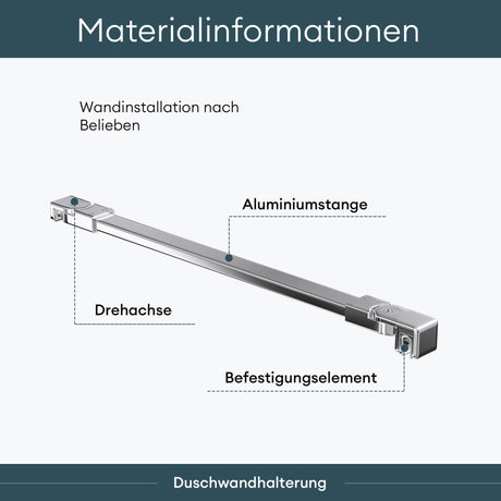 glasvilla Haltestange Duschwand Duschabtrennung Duschglaswand | Stabilisator für Walk in Dusche | um 180°schwenkbar für 6-10 mm Glasstärke
