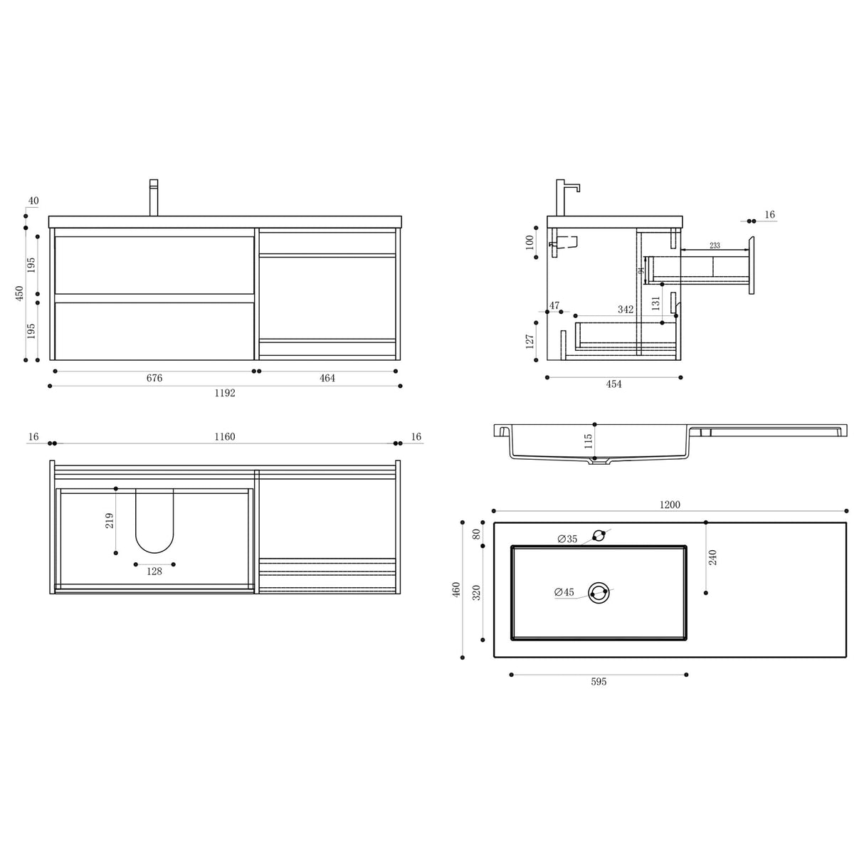 glasvilla Badmöbel-Set Waschtisch mit Unterschrank mineralguss Waschbecken-Unterschrank 120x46x49cm Open