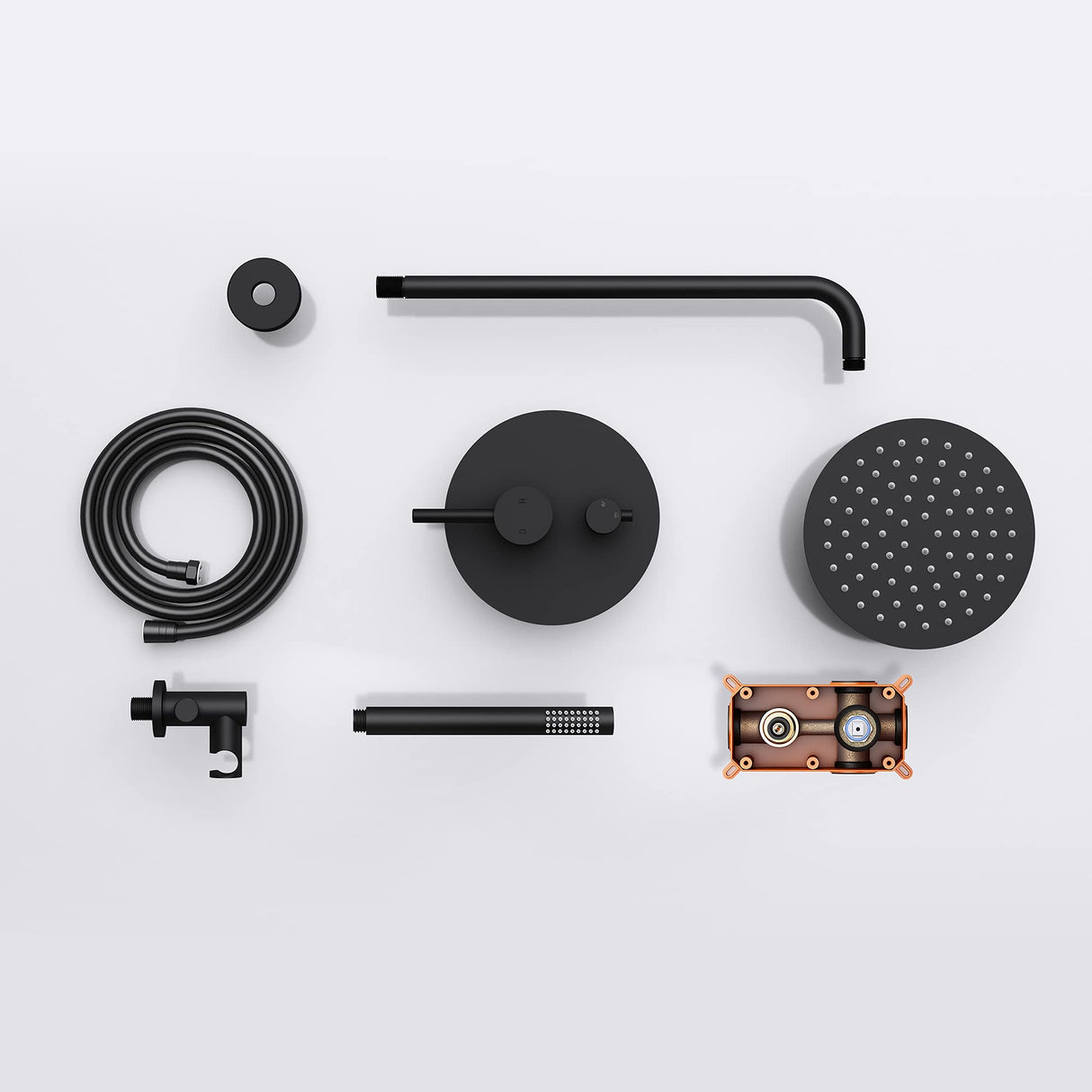 glasvilla Wassersparende Regendusche Wellness-Duschsystem schwarz matt mit rundem Duschkopf (Ø 19cm) Dusch-Set mit Handbrause & Einhebelmischer in zeitloser Optik