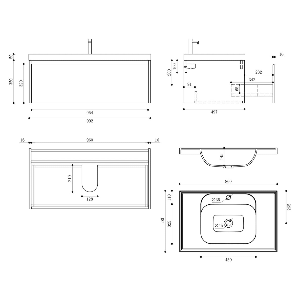 glasvilla Badmöbelset Badezimmermöbel Waschbeckenunterschrank mit Waschschbecken aus Mineralguss Salerno