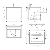 glasvilla Badmöbel-Set Waschtisch mit Unterschrank Mineralguss Waschbecken Waschbeckenunterschrank  2-Schubladen Soft-Close Aqualis