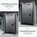 glasvilla Duschtür Nischentür dusche Duschabtrennung Chrom und Schwarz Duschkabine Schwingtür 180° Doppeltür 8mm ESG Nano-Beschichtung Klarglas mit Hebe- und Senkmechanismus Teramo66