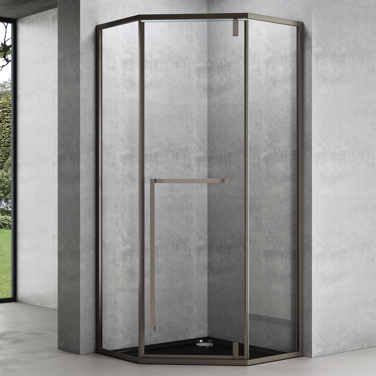 glasvilla Fünfeck-Duschkabine Echtglas 8mm ESG-Sicherheitsglas Edelstahl-Türrahmen Duschabtrennung ebenerdige Montage Ravenna68K