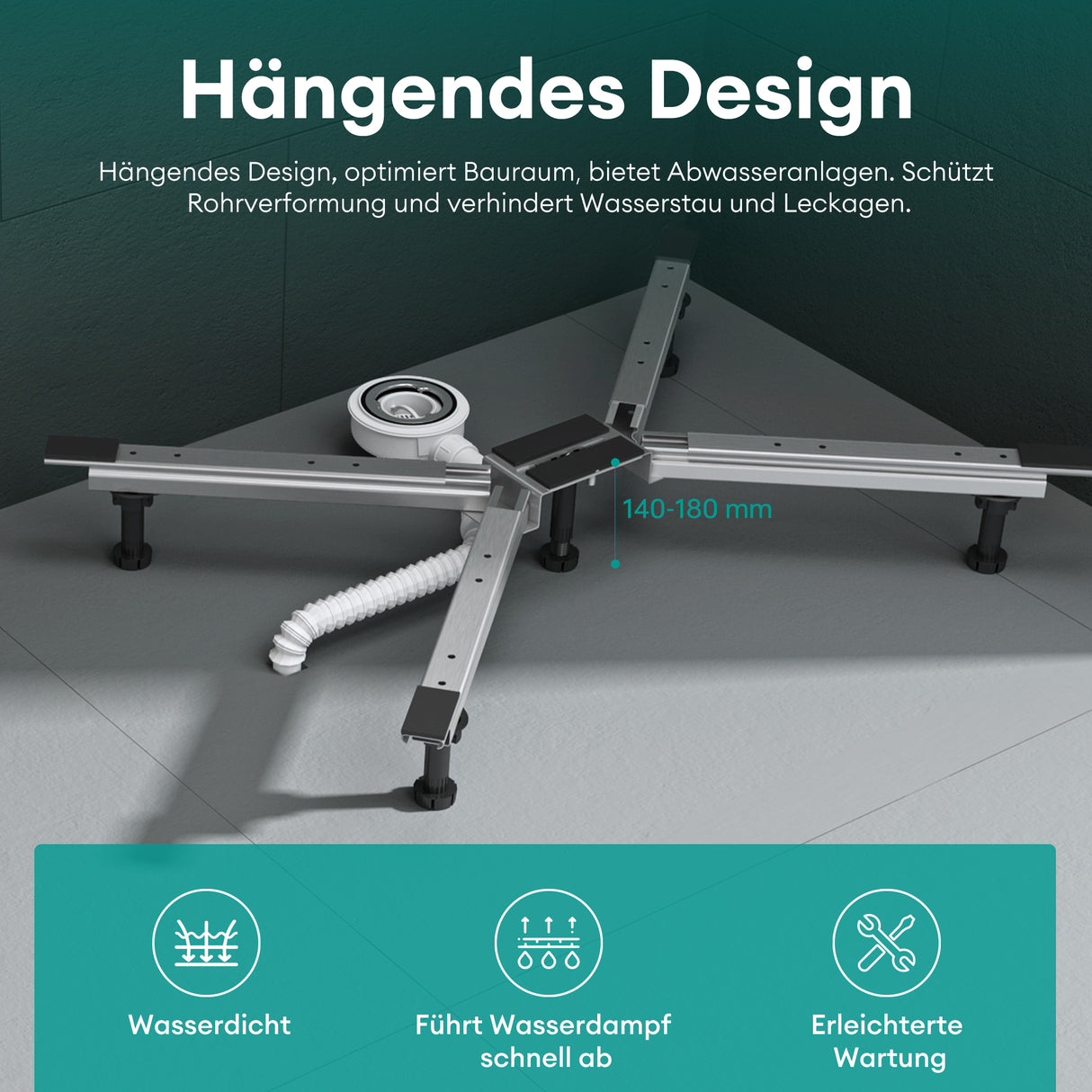 glasvilla Duschwannenfüße Duschwannenfuß Brausewannenfuß Montagefuß für Duschwannen in X-Form Duschwannengestell mit 5 Stellfüßen