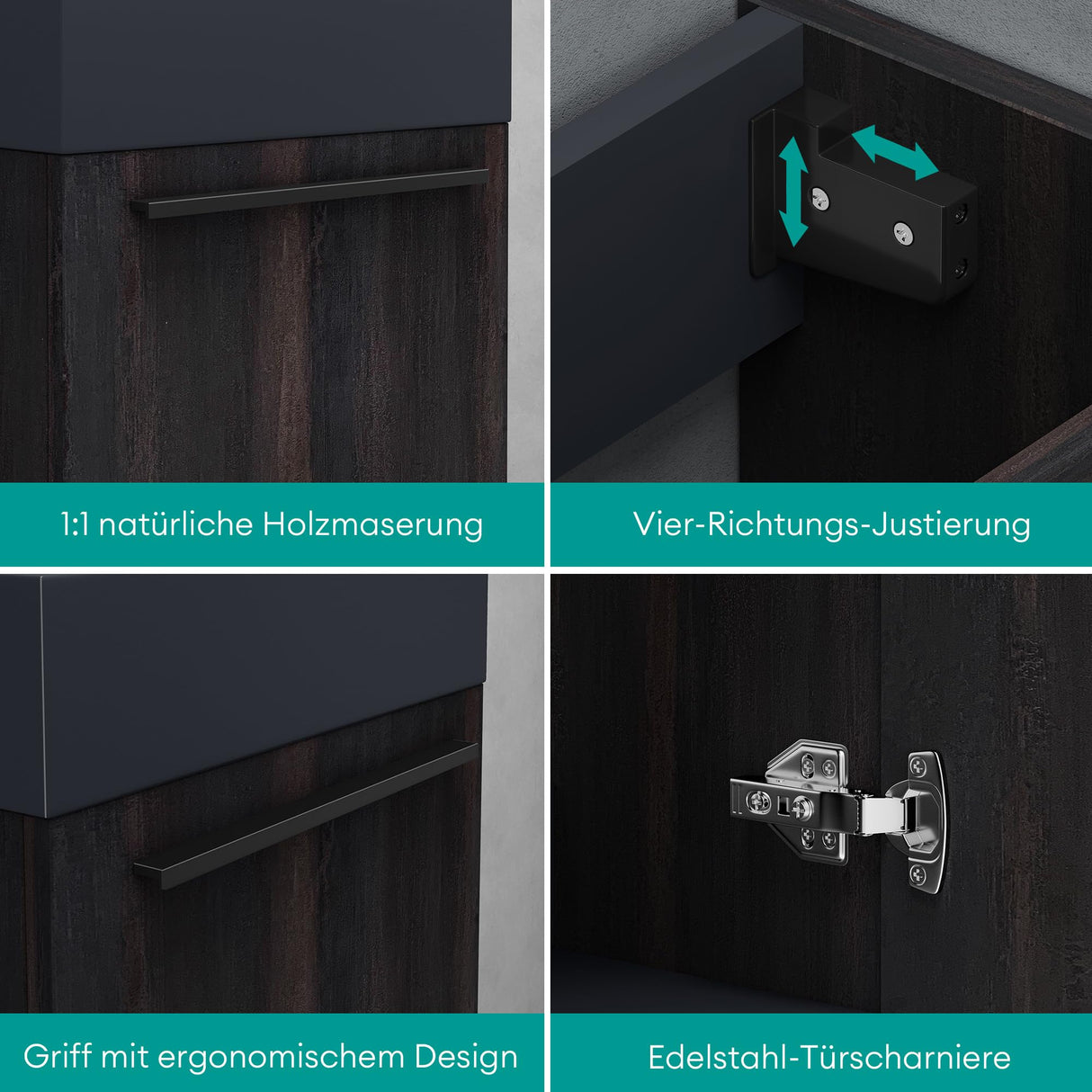 glasvilla Badmöbelset Badezimmermöbel Waschbeckenunterschrank inkl. Waschbecken Anthrazit matt und LED-Badspiegel BxTxH 46x26x63 cm Pisa