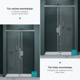 glasvilla Duschtür Nischentür dusche Duschabtrennung Chrom und Schwarz Duschkabine Nischenschiebetür 6mm ESG-Sicherheitsglas inkl. Soft-Close Teramo12K