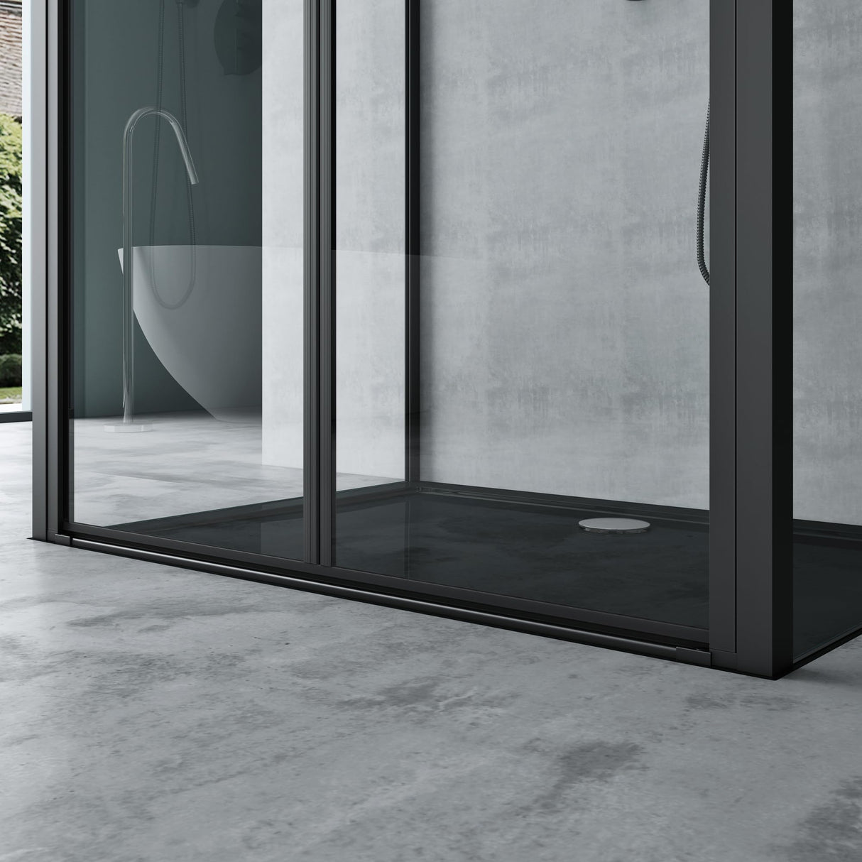 glasvilla Duschkabine U-Form Duschabtrennung Duschkabine Aluminiumrahmen ESG-Sicherheitsglas Klarglas Doppeltüre Schwarz Ravenna66UK