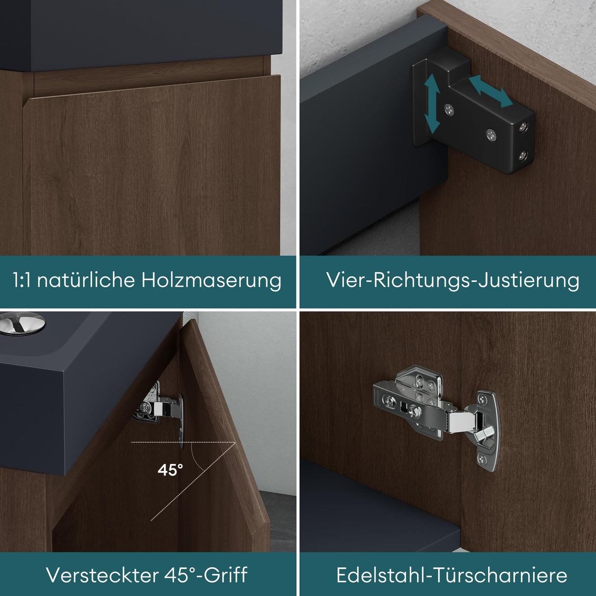 glasvilla Badmöbelset Badezimmermöbel bestehend aus Waschbecken in Anthrazit Matt und Waschbeckenunterschrank BTH: 46x26x63cm Pisa02
