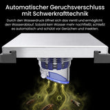 glasvilla Bodenablauf Duschablauf Edelstahl, Duschrinne quadratisch 15x15cm Duschabfluss befliesbar mit Geruchsverschluss, Haarsieb, 360°-Drehadapter, Chrom gebürstet, für Bad Dusche Balkon, KYE113-150