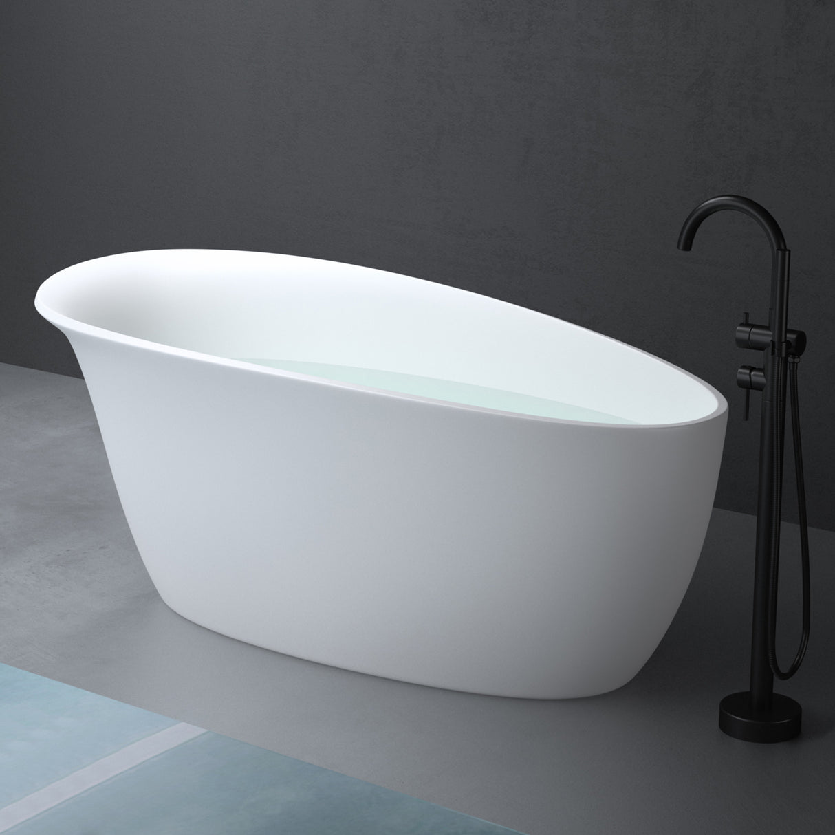 glasvilla Freistehende Badewanne Weiß matt Mineralguss Standbadewanne inkl. Nano-Versiegelung