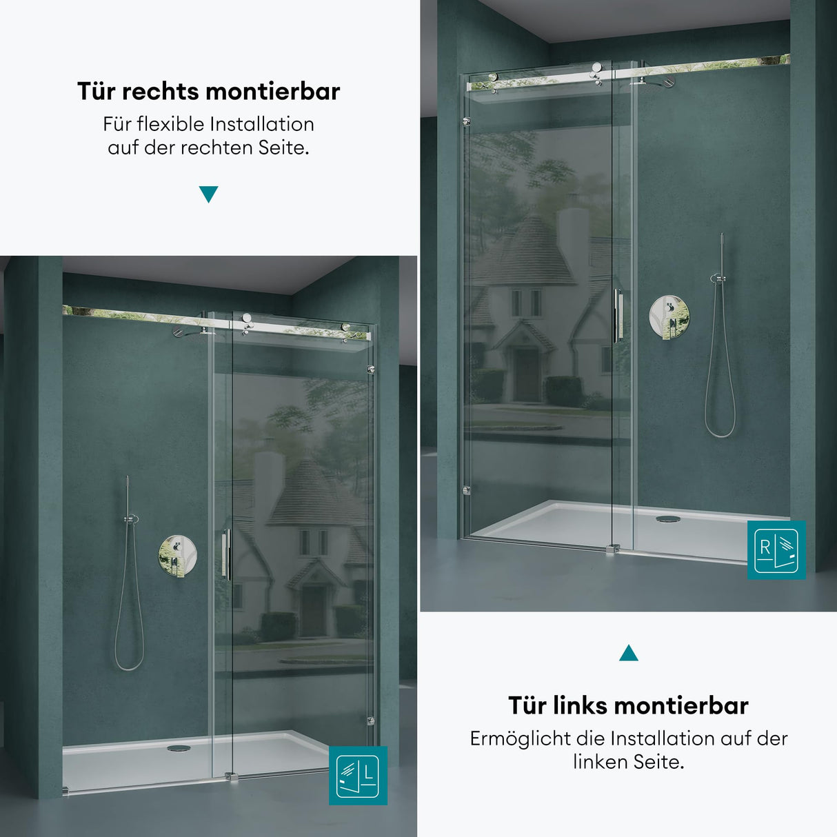 glasvilla Duschtür Nischentür dusche Duschabtrennung Duschkabine Schiebetür 8mm ESG in Klarglas mit NANO 4-Punktbefestigung Teramo04-2