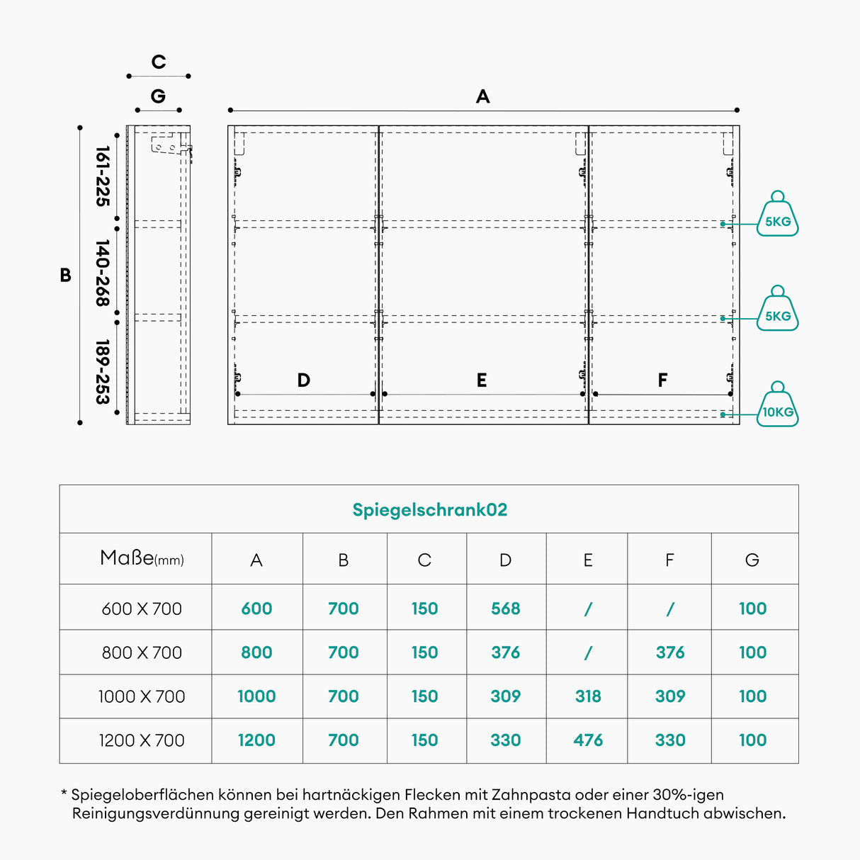 glasvilla Spiegelschrank mit Spielgeltüren Badezimmerschrank Hängeschrank Badezimmerspiegel Spiegelschrank-02