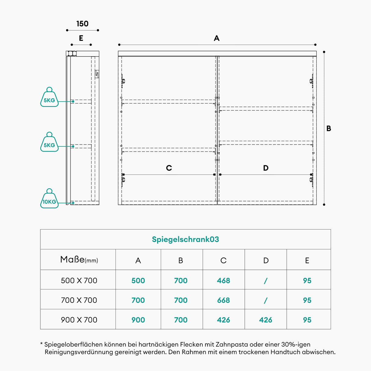 glasvilla Spiegelschrank Bad mit LED Beleuchtung Badezimmerschrank Hängeschrank Badezimmerspiegel Spiegelschrank-03