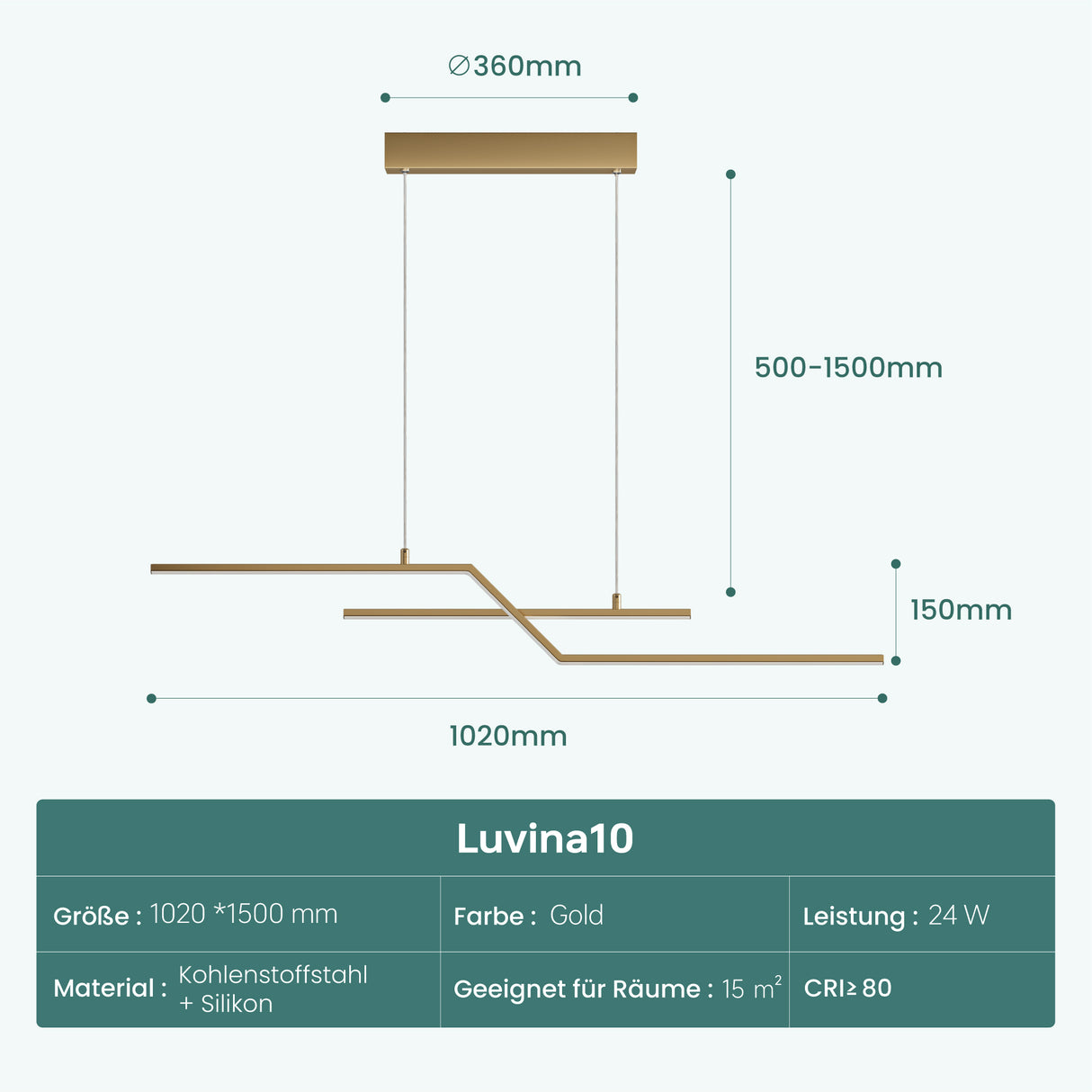 Suspension glasvilla 105cm LED Lampe à suspendre linéaire design 3000K/4000K/6000K Câble réglable 18W Luminaire Alivetta7085