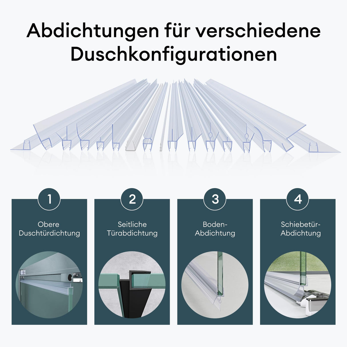 glasvilla Duschdichtung PVC | Duschtürdichtung für 6 - 8mm Glasstärke | Ersatzdichtung für Duschtüren & Duschkabinen