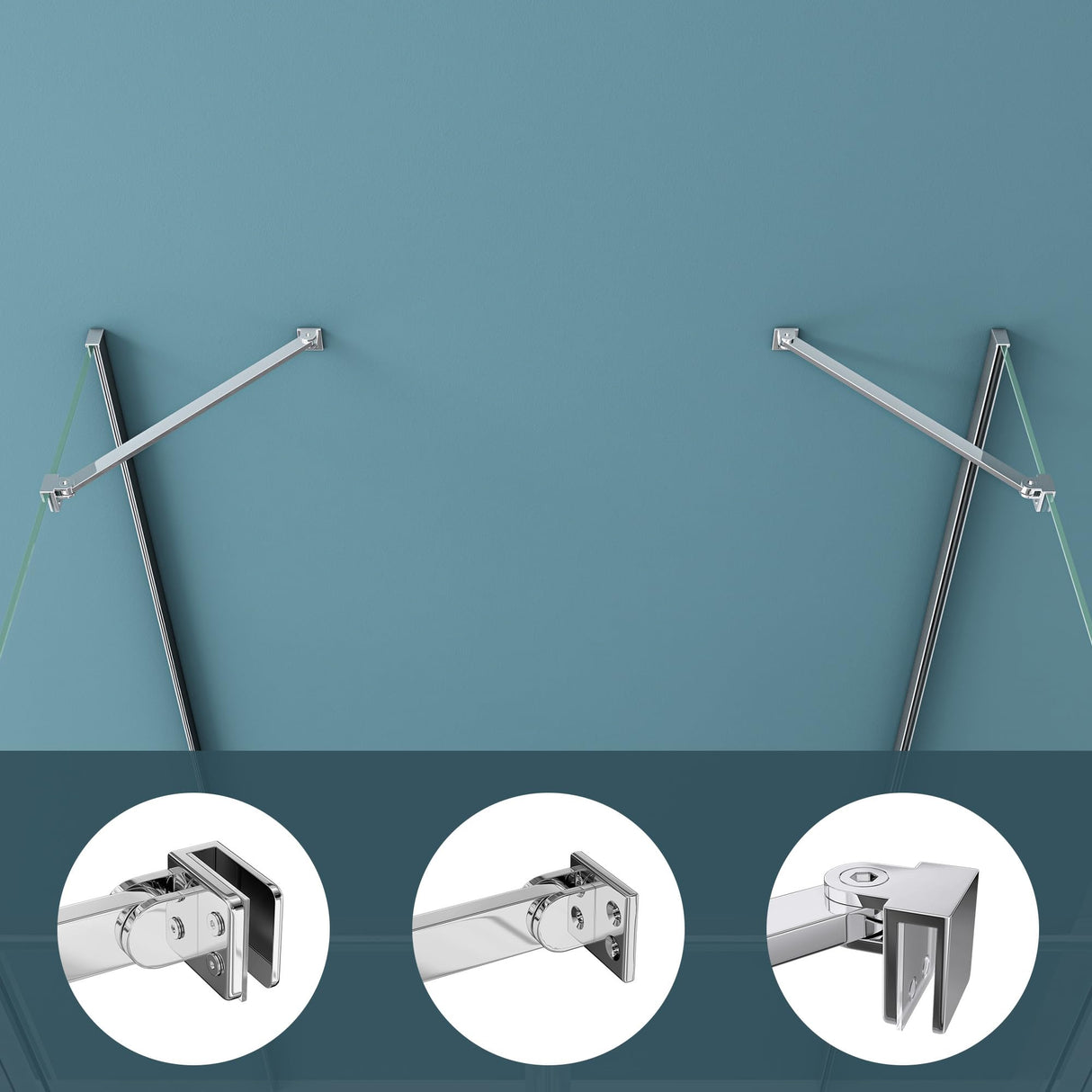 glasvilla Haltestange Duschwand Duschabtrennung Duschglaswand | Stabilisator für Walk in Dusche | um 180°schwenkbar für 6-10 mm Glasstärke