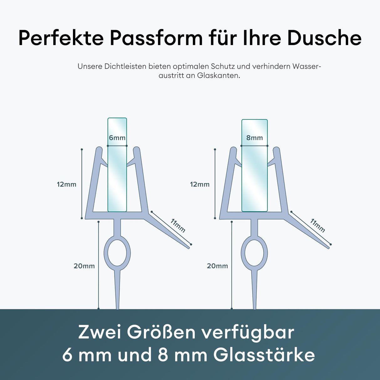 glasvilla Duschdichtung PVC | Duschtürdichtung für 6 - 8mm Glasstärke | Ersatzdichtung für Duschtüren & Duschkabinen