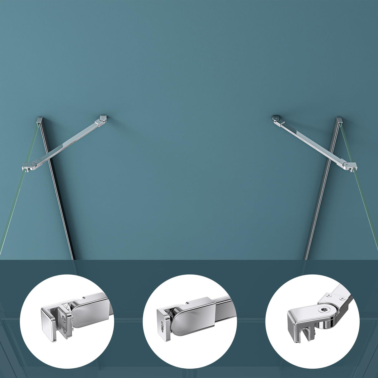 glasvilla Haltestange Duschwand Duschabtrennung Duschglaswand | Stabilisator für Walk in Dusche | um 180°schwenkbar für 6-10 mm Glasstärke