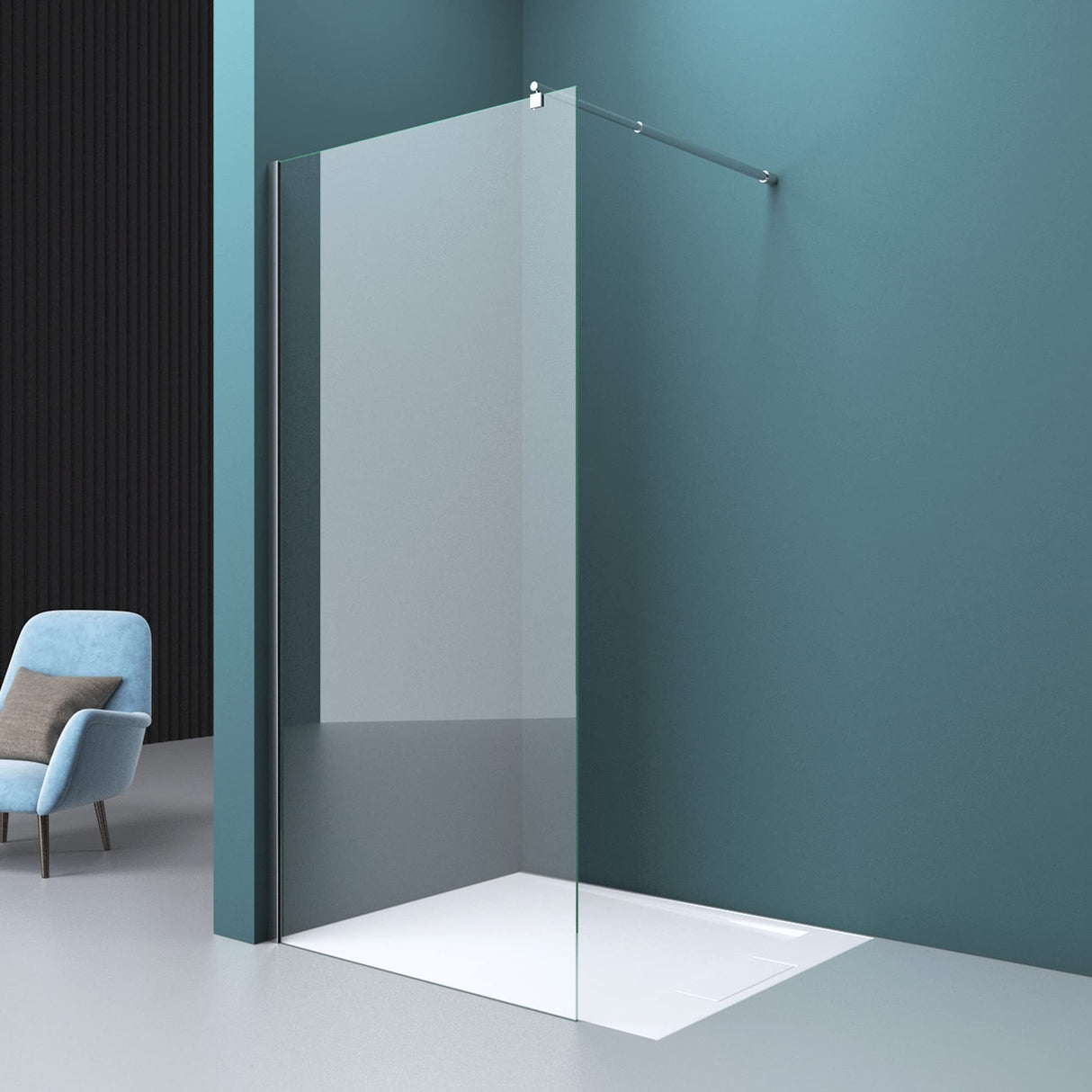 glasvilla Haltestange Duschwand Duschabtrennung Duschglaswand | Stabilisator für Walk in Dusche | um 180°schwenkbar für 6-10 mm Glasstärke