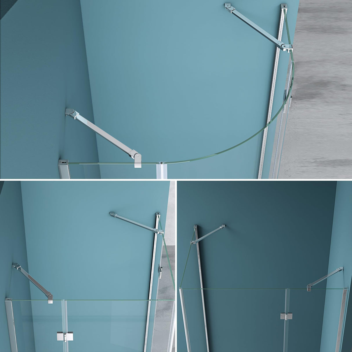 glasvilla Haltestange Duschwand Duschabtrennung Duschglaswand | Stabilisator für Walk in Dusche | um 180°schwenkbar für 6-10 mm Glasstärke