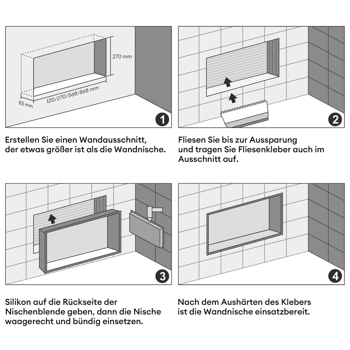 glasvilla Duschnische Bad  Wandnische befliesbar aus Edelstahl Duschregal einfache Montage