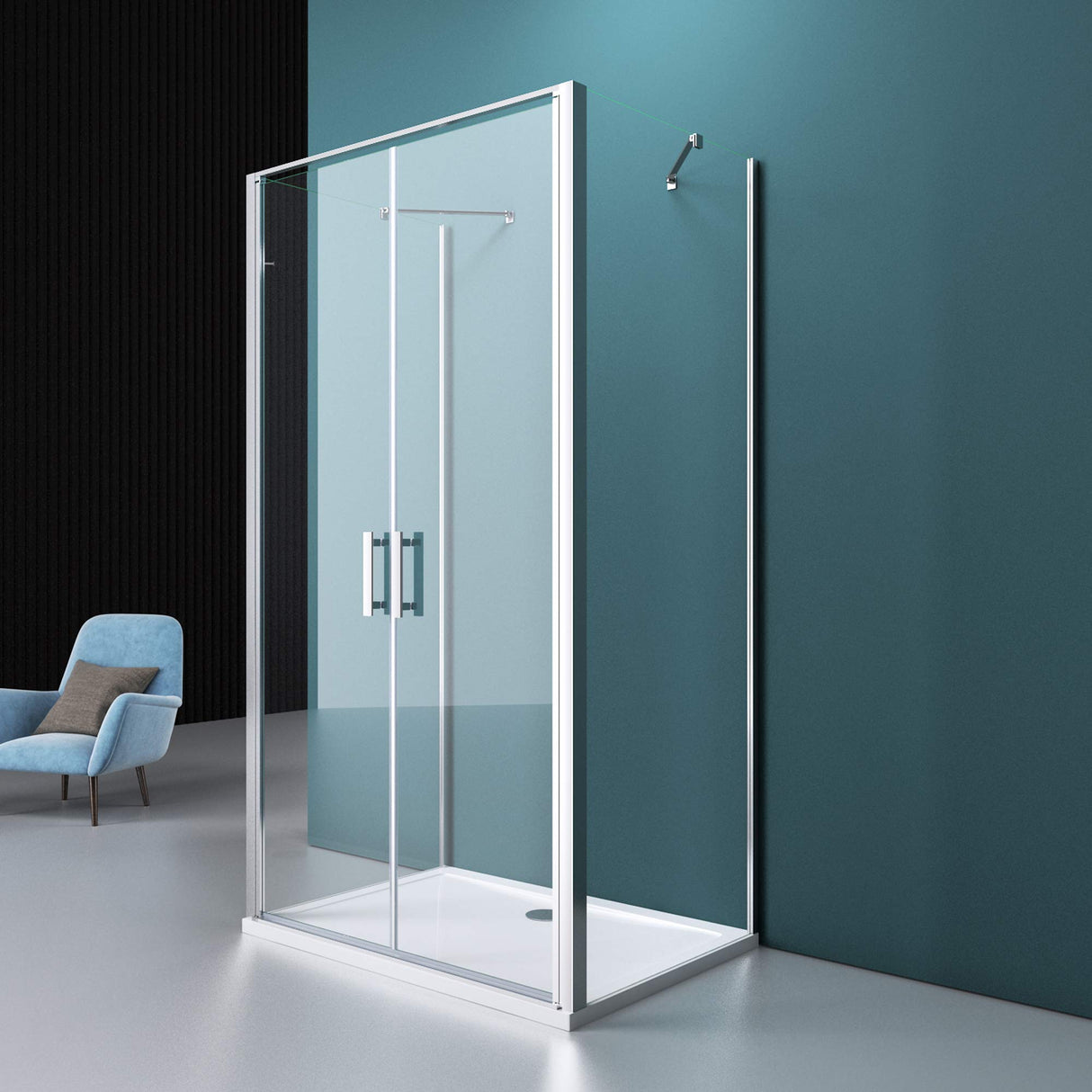 glasvilla Duschabtrennung Duschkabine Aluminiumrahmen ESG-Sicherheitsglas Klarglas Doppeltüre Ravenna50K